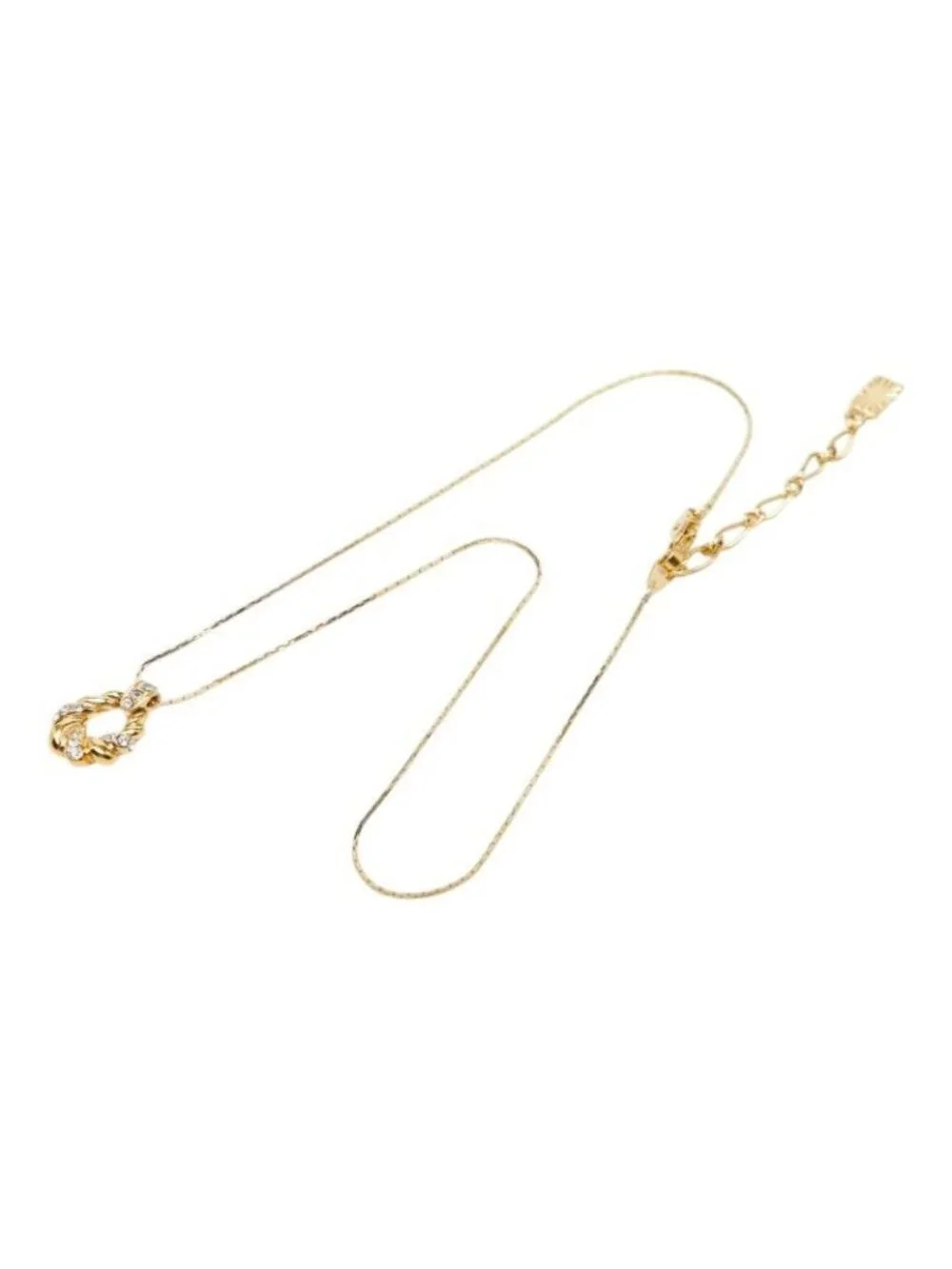 Saint Laurent Logo Open Drop Pendant Necklace Gold Plated Line Stone - Picture 4 of 7